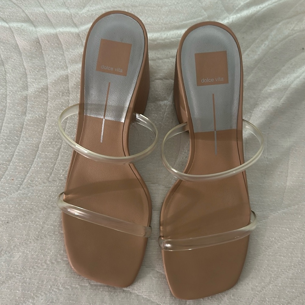 Dolce vita tan chunky heel with clear strap